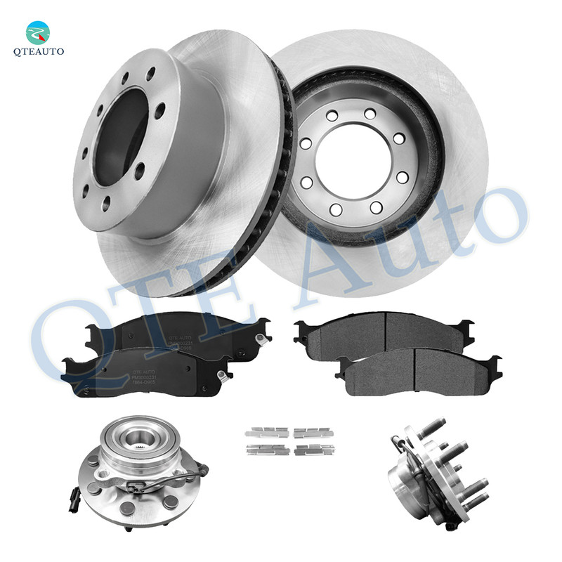 Set of 8 Front 353mm Brake Disc Rotors-Wheel Bearing-Ceramic Brake Pad Kit For 2006-2008 Dodge RAM 3500