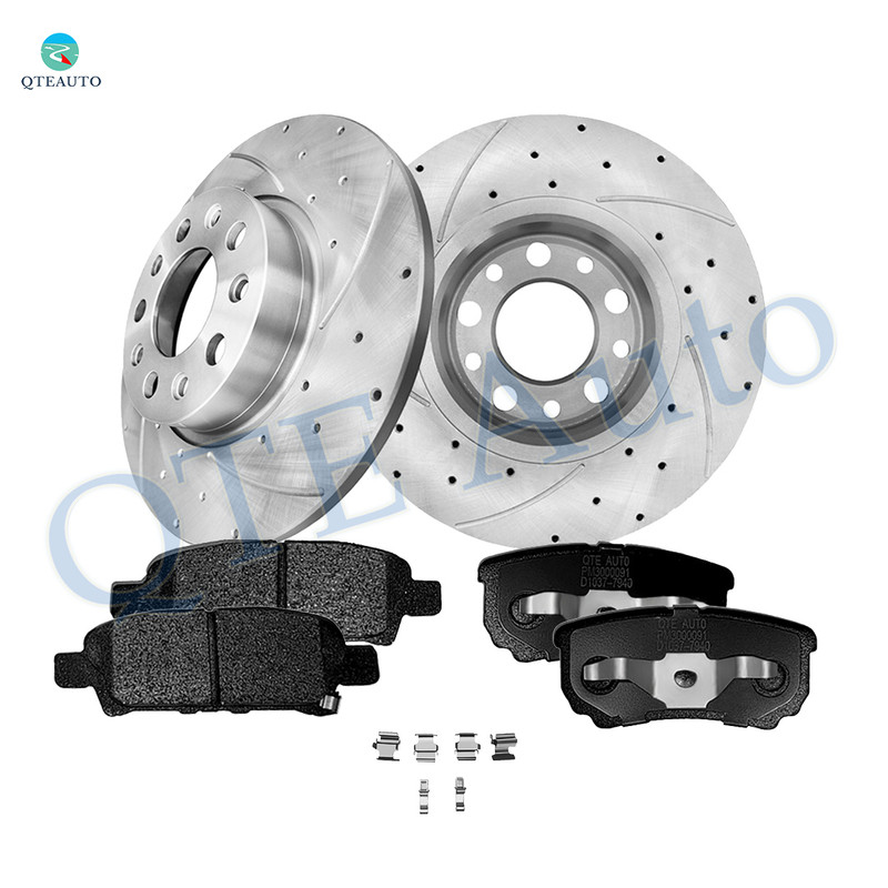 Set of 6 Rear 278mm Drilled Slotted Brake Rotors-Ceramic Brake Pad Kit For 2017 Jeep Compass