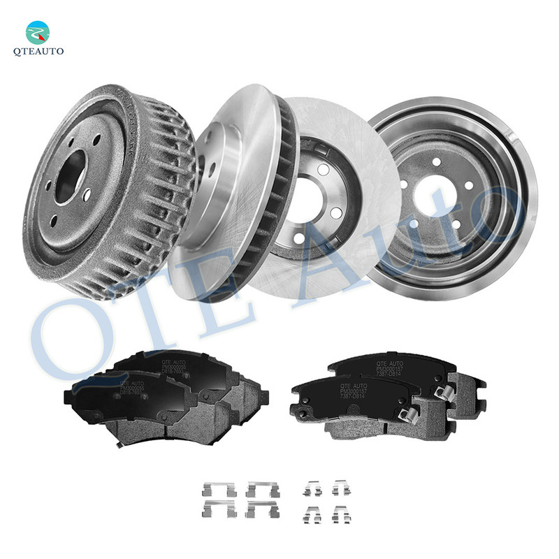 Set of 12 Front 278mm Brake Disc Rotors-Ceramic Brake Pad Kit-Rear 276.1mm Brake Drum-7387-D814 Ceramic Brake Pad Kit For 2002-2005 Chevrolet Venture