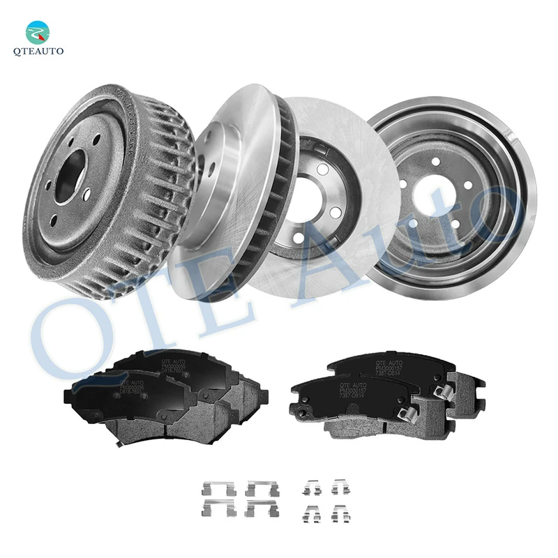 Set of 12 Front 278mm Brake Disc Rotors-Ceramic Brake Pad Kit-Rear 276.1mm Brake Drum-7387-D814 Ceramic Brake Pad Kit For 2002-2004 Oldsmobile Silhouette