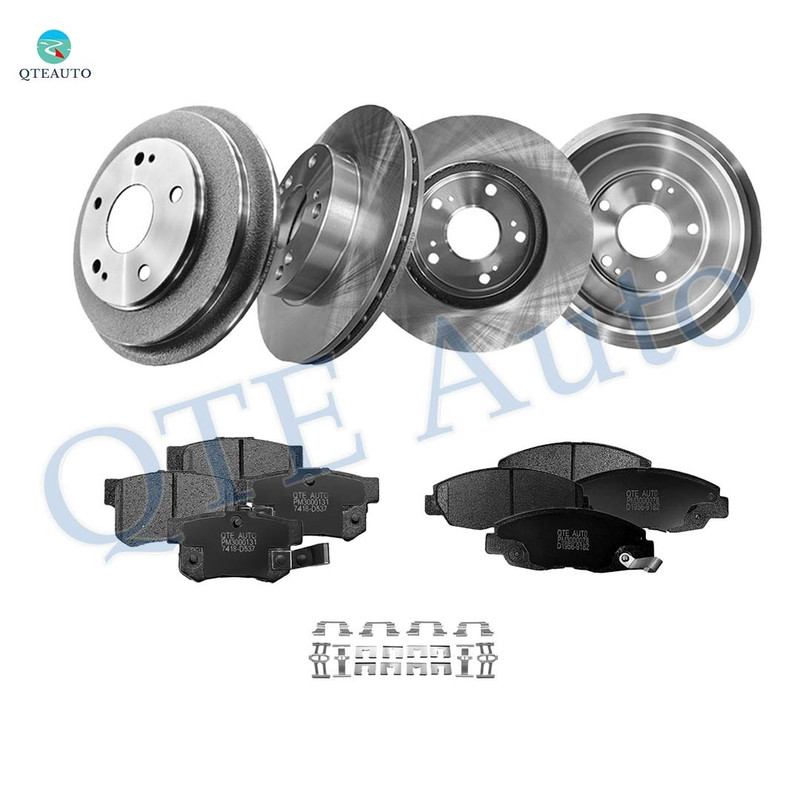 Set of 12 Front 262mm Brake Disc Rotors-Ceramic Brake Pad Kit-Rear 250mm Brake Drum-Ceramic Brake Pad Kit For 2006-2011 Honda Civic