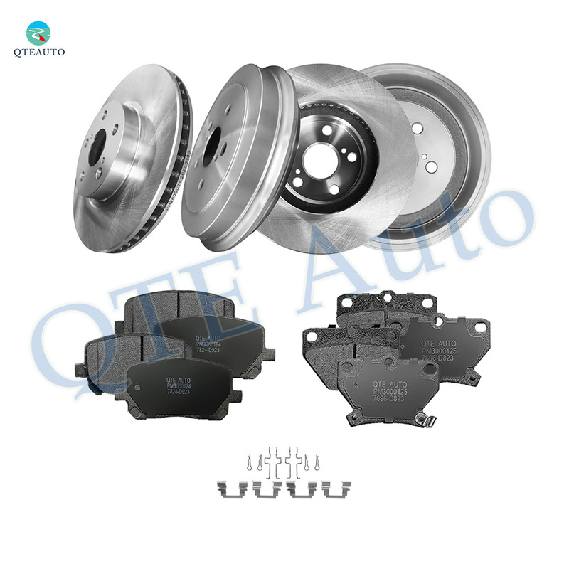 Set of 12 Front 275mm Brake Disc Rotors-D923 7824 Ceramic Brake Pad Kit-Rear 242mm Brake Drum-Ceramic Brake Pad Kit For 2004-2006 Toyota Corolla