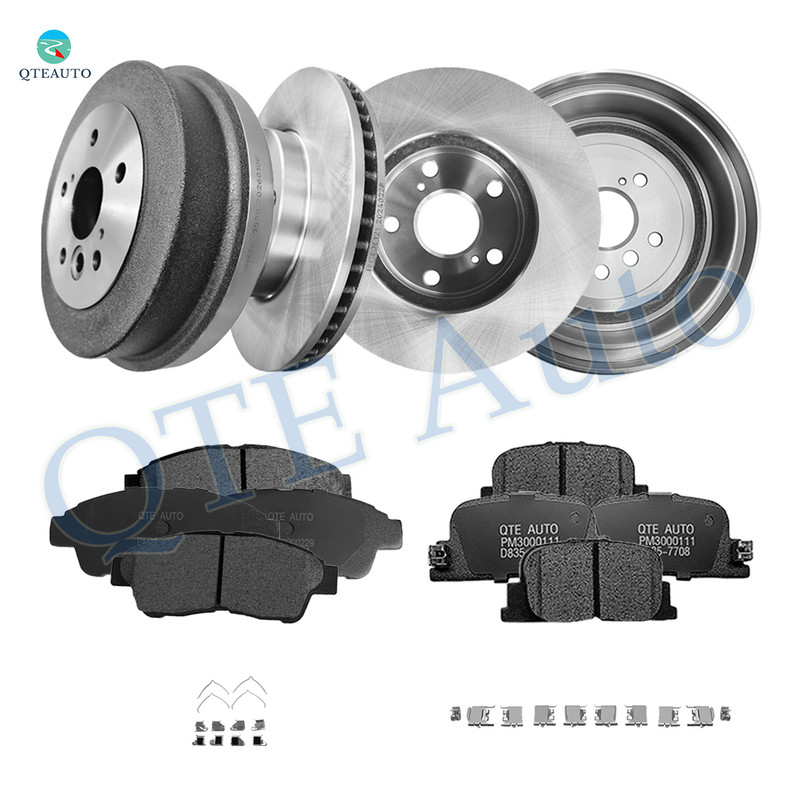 Set of 12 Front 275mm Brake Disc Rotors-Ceramic Brake Pad Kit-Rear 271.5mm Brake Drum-Ceramic Brake Pad Kit For 2000 Toyota Camry L4