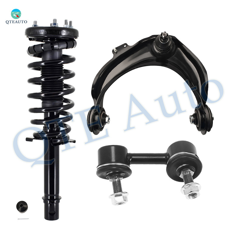 Set of 3 Front Left Upper Control Arm Ball Joint-Sway Bar Link-Quick Complete Strut-Coil Spring Assembly For 2001-2003 Acura CL