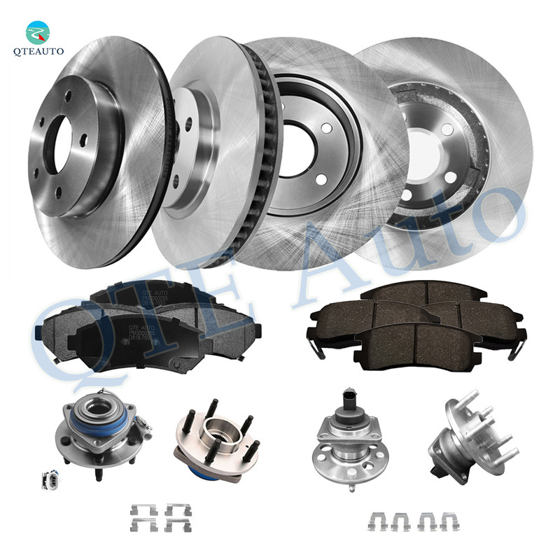 Set of 16 Front 303mm Brake Disc Rotors-Wheel Bearing-Ceramic Brake Pad Kit-Rear 280.8mm Brake Disc Rotors-Wheel Hub Bearing Assembly-Ceramic Brake Pad Kit For 2000 2001 Buick Lesabre