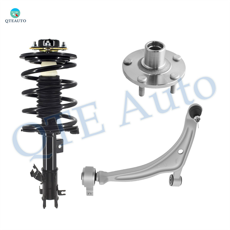 Set of 3 Front Left Lower Control Arm Ball Joint-Wheel Hub Bearing Assembly-Quick Complete Strut-Coil Spring Assembly For 2002-2006 Nissan Altima