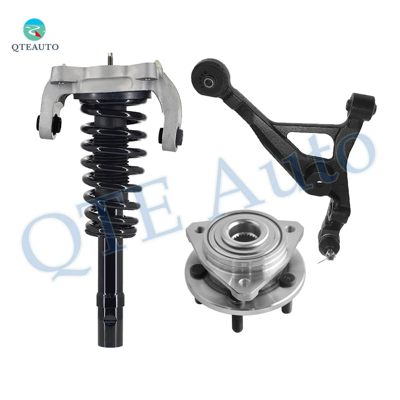 Set of 3 Front Right Lower Control Arm Ball Joint-Wheel Hub Bearing Assembly-Quick Complete Strut-Coil Spring Assembly For 1999-2006 Dodge Stratus