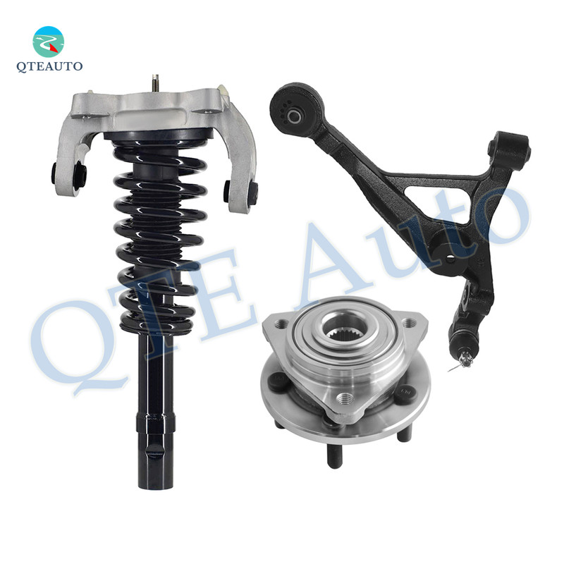 Set of 3 Front Right Lower Control Arm Ball Joint-Wheel Hub Bearing Assembly-Quick Complete Strut-Coil Spring Assembly For 1999 2000 Plymouth Breeze