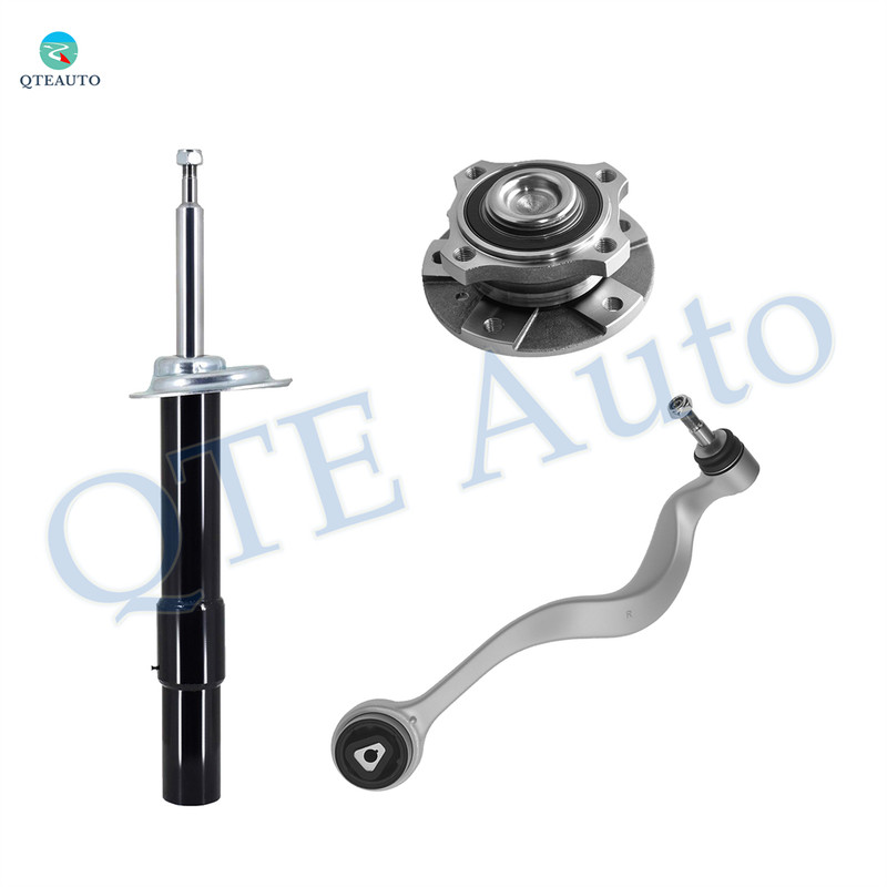Set of 3 Front Right Lower Forward Control Arm Ball Joint-Wheel Hub Bearing Assembly-Suspension Strut Assembly For 2008-2010 BMW 528I