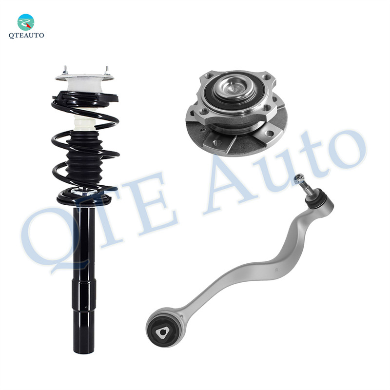 Set of 3 Front Right Lower Forward Control Arm Ball Joint-Wheel Hub Bearing Assembly-Quick Complete Strut-Coil Spring Assembly For 2004-2007 BMW 530I