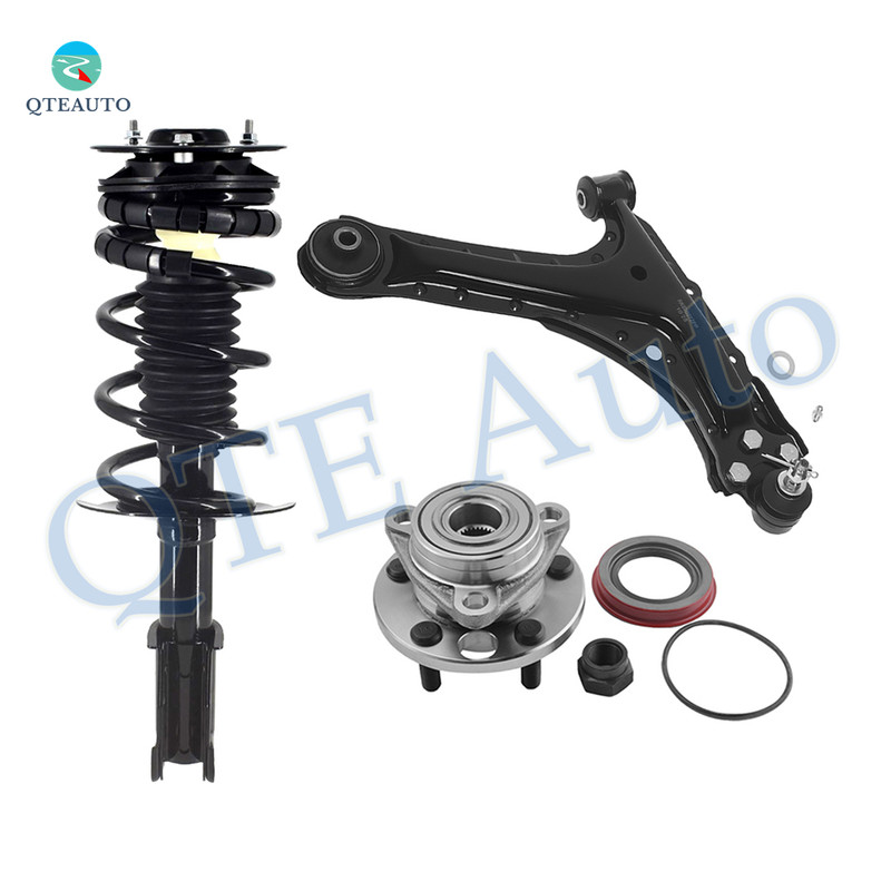 Set of 3 Front Right Lower Control Arm Ball Joint-Wheel Hub Bearing Assembly-Quick Complete Strut-Coil Spring Assembly For 1999-2005 Chevrolet Cavalier