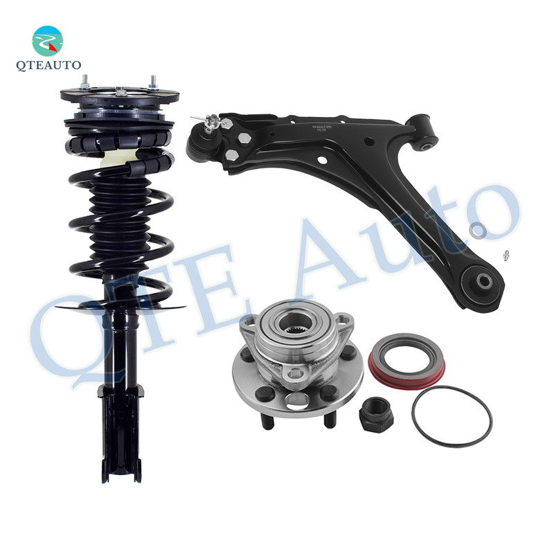 Set of 3 Front Left Lower Control Arm Ball Joint-Wheel Hub Bearing Assembly-Quick Complete Strut-Coil Spring Assembly For 1995-1999 Pontiac Sunfire