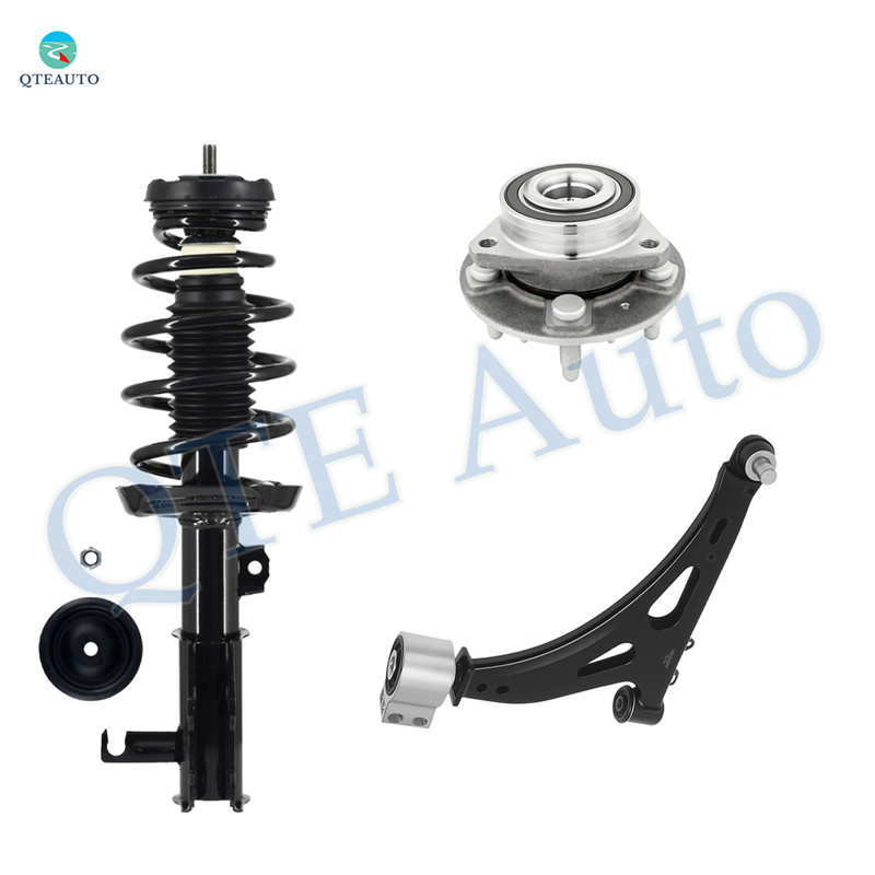 Set of 3 Front Left Lower Control Arm Ball Joint-Wheel Hub Bearing Assembly-Quick Complete Strut-Coil Spring Assembly For 2014-2017 Chevrolet Impala