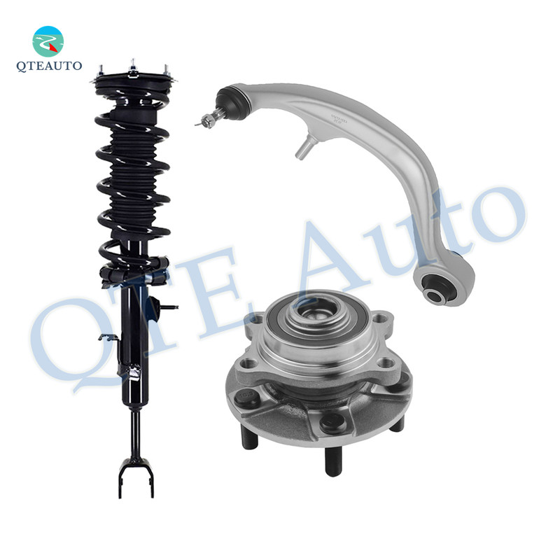Set of 3 Front Right Lower Rearward Control Arm Ball Joint-Wheel Hub Bearing Assembly-Quick Complete Strut-Coil Spring Assembly For 2003-2007 Infiniti G35