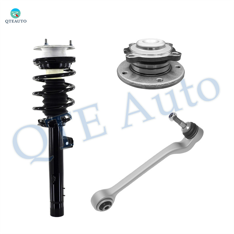 Set of 3 Front Right Lower Rearward Control Arm Ball Joint-Wheel Hub Bearing Assembly-Quick Complete Strut-Coil Spring Assembly For 2012 BMW 328I w/ Sport Suspension