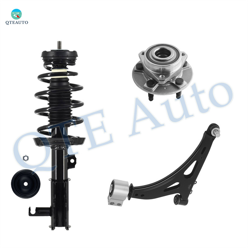 Set of 3 Front Left Lower Control Arm Ball Joint-Wheel Hub Bearing Assembly-Quick Complete Strut-Coil Spring Assembly For 2018 2019 Chevrolet Impala L4