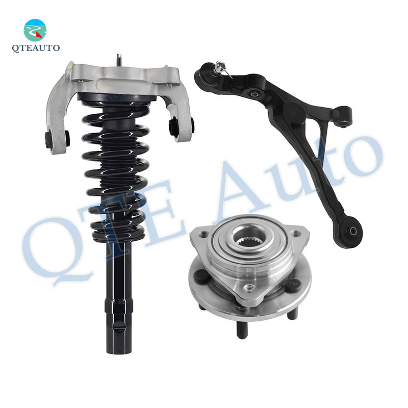 Set of 3 Front Left Lower Control Arm Ball Joint-Wheel Hub Bearing Assembly-Quick Complete Strut-Coil Spring Assembly For 1999 2000 Plymouth Breeze