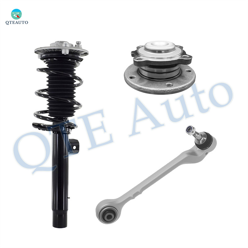 Set of 3 Front Left Lower Rearward Control Arm Ball Joint-Wheel Hub Bearing Assembly-Quick Complete Strut-Coil Spring Assembly For 2012 BMW 328I Sedan