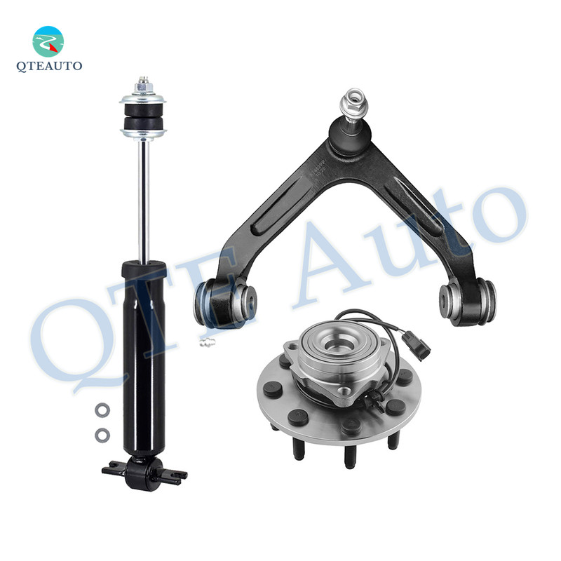 Set of 3 Front Upper Control Arm Ball Joint-Wheel Hub Bearing Assembly-Shock Absorber For 2006 Dodge RAM 1500 RWD