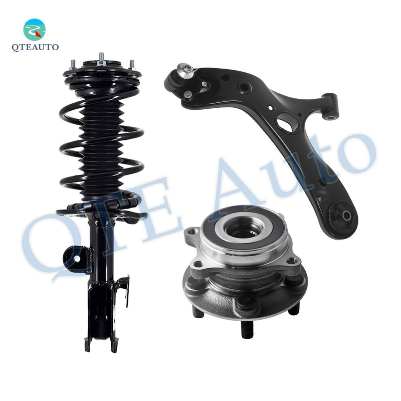 Set of 3 Front Left Lower Control Arm Ball Joint-Wheel Hub Bearing Assembly-Quick Complete Strut-Coil Spring Assembly For 2010-2015 Toyota Prius