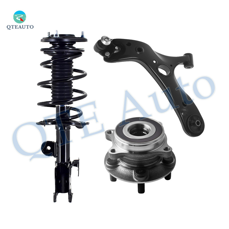 Set of 3 Front Left Lower Control Arm Ball Joint-Wheel Hub Bearing Assembly-Quick Complete Strut-Coil Spring Assembly For 2014-2017 Lexus CT200H