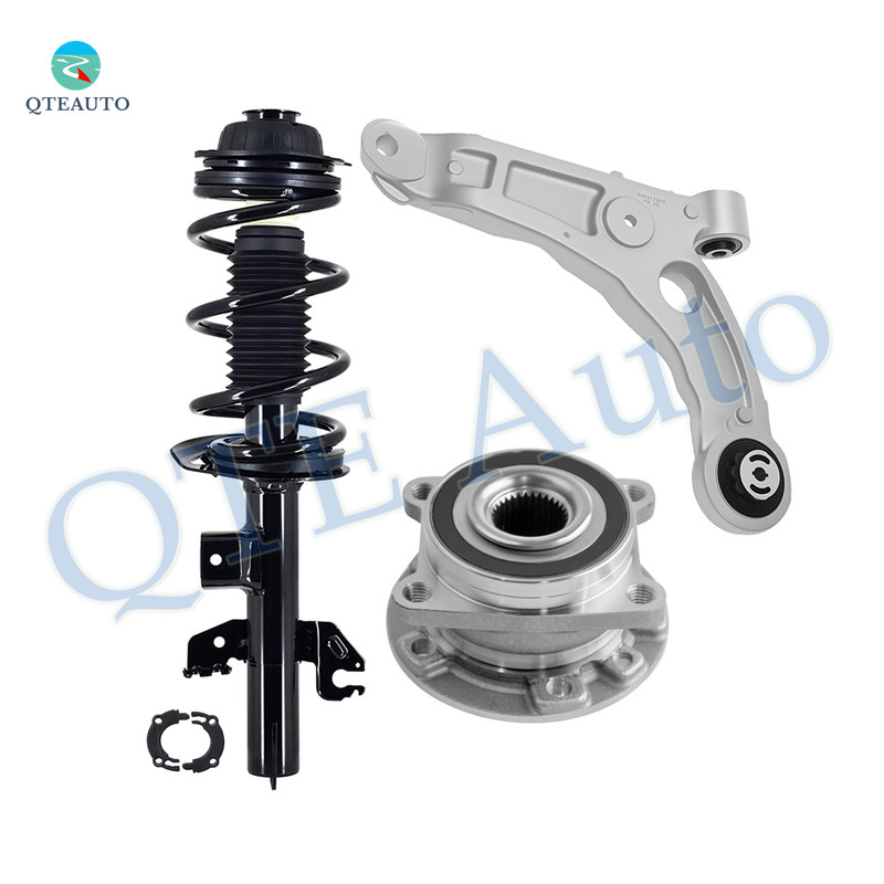 Set of 3 Front Left Lower Control Arm-Wheel Hub Bearing Assembly-Quick Complete Strut-Coil Spring Assembly For 2014-2018 Jeep Cherokee Old Version