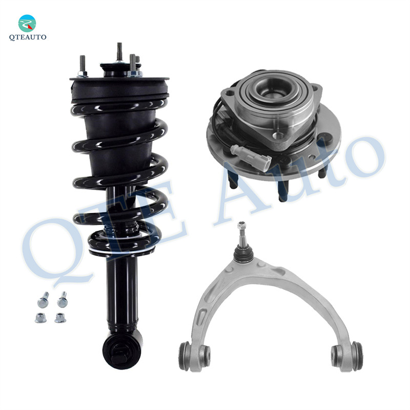 Set of 3 Front Right Upper Control Arm Ball Joint-Wheel Hub Bearing Assembly-Quick Complete Strut-Coil Spring Assembly For 2017 2018 GMC Sierra 1500 RWD Monotube Performance Upgrade