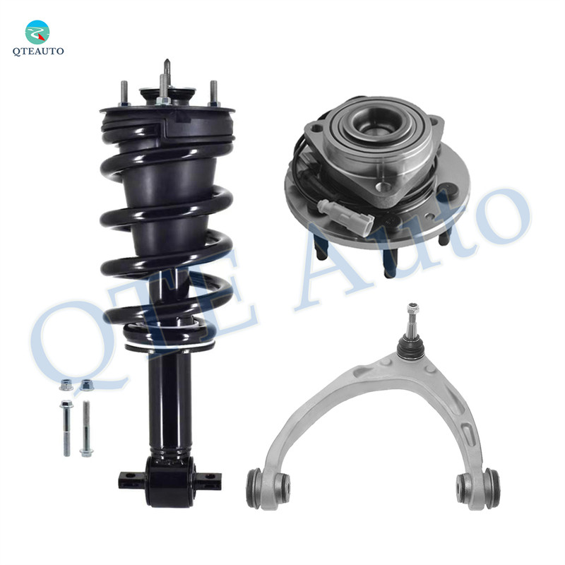Set of 3 Front Left Upper Control Arm Ball Joint-Wheel Hub Bearing Assembly-Quick Complete Strut-Coil Spring Assembly For 2017 2018 GMC Sierra 1500
