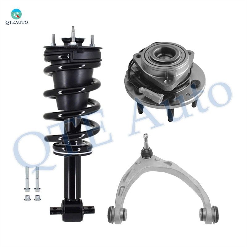 Set of 3 Front Right Upper Control Arm Ball Joint-Wheel Hub Bearing Assembly-Quick Complete Strut-Coil Spring Assembly For 2017 2018 GMC Sierra 1500 RWD