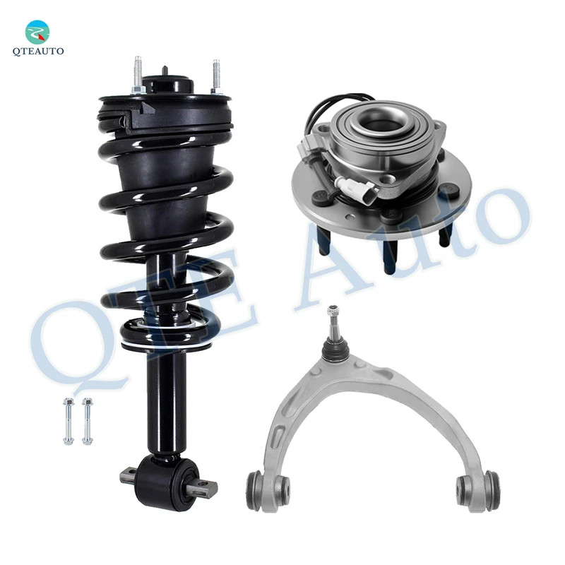 Set of 3 Front Right Upper Control Arm Ball Joint-Wheel Hub Bearing Assembly-Quick Complete Strut-Coil Spring Assembly For 2015-2020 GMC Yukon XL 4WD