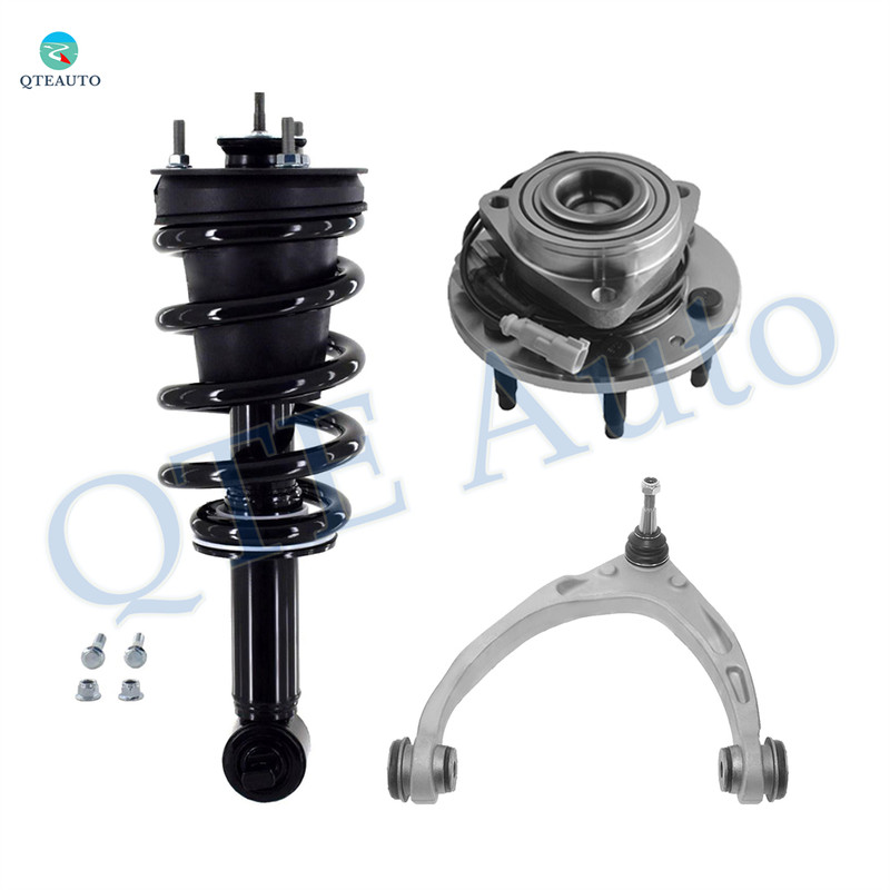 Set of 3 Front Left Upper Control Arm Ball Joint-Wheel Hub Bearing Assembly-Quick Complete Strut-Coil Spring Assembly For 2015-2020 GMC Yukon XL RWD Monotube Performance Upgrade