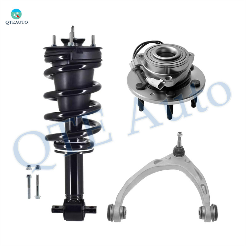 Set of 3 Front Left Upper Control Arm Ball Joint-Wheel Hub Bearing Assembly-Quick Complete Strut-Coil Spring Assembly For 2015-2020 Chevrolet Suburban Monotube Performance Upgrade