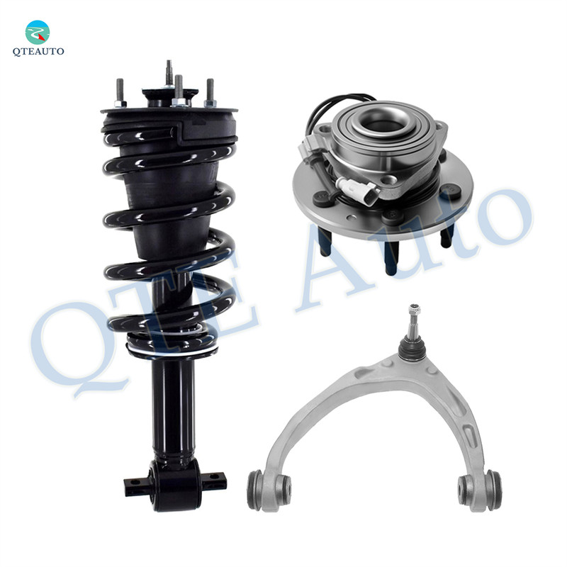 Set of 3 Front Left Upper Control Arm Ball Joint-Wheel Hub Bearing Assembly-Quick Complete Strut-Coil Spring Assembly For 2014-2018 Chevrolet Silverado 1500