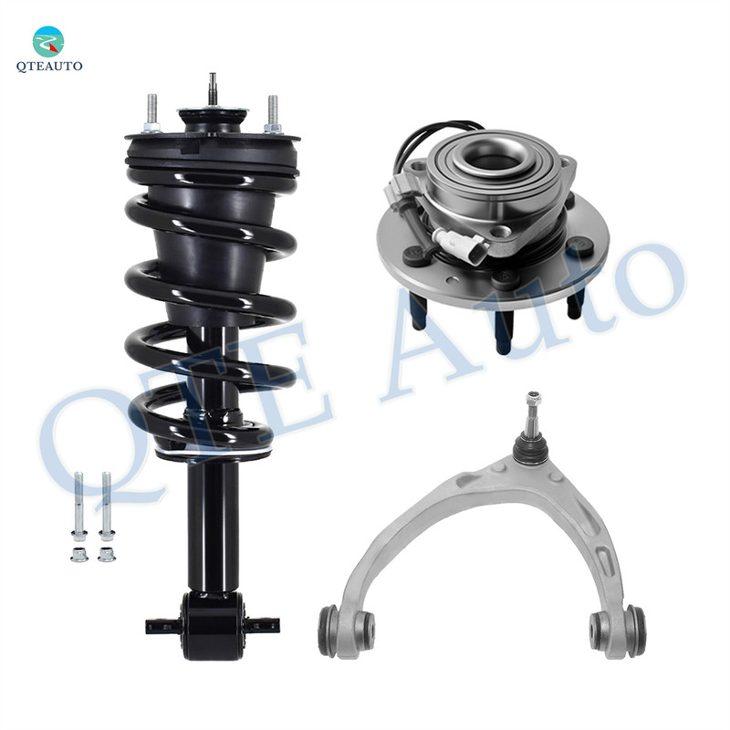Set of 3 Front Left Upper Control Arm Ball Joint-Wheel Hub Bearing Assembly-Quick Complete Strut-Coil Spring Assembly For 2019 GMC Sierra 1500 Limited 4WD