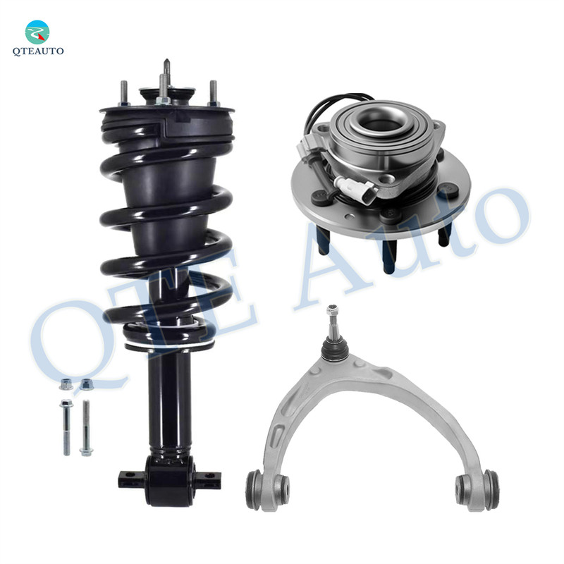 Set of 3 Front Right Upper Control Arm Ball Joint-Wheel Hub Bearing Assembly-Quick Complete Strut-Coil Spring Assembly For 2014-2018 Chevrolet Silverado 1500 Monotube Performance Upgrade