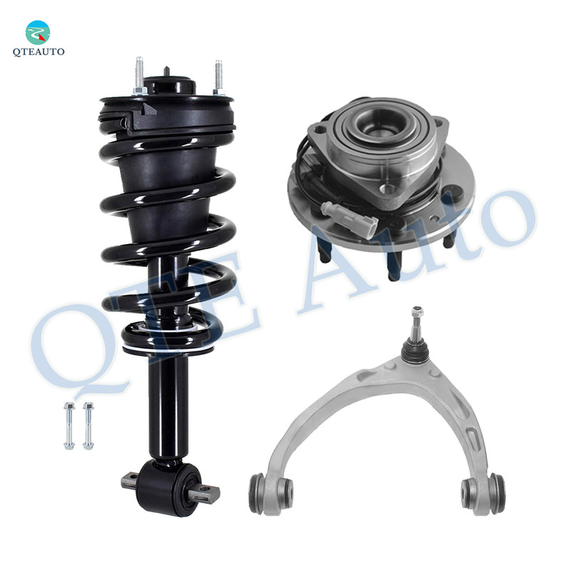 Set of 3 Front Left Upper Control Arm Ball Joint-Wheel Hub Bearing Assembly-Quick Complete Strut-Coil Spring Assembly For 2015-2020 GMC Yukon