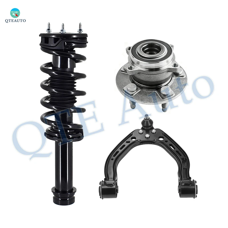 Set of 3 Front Left Upper Control Arm Ball Joint-Wheel Hub Bearing Assembly-Quick Complete Strut-Coil Spring Assembly For 2014-2019 Tesla S