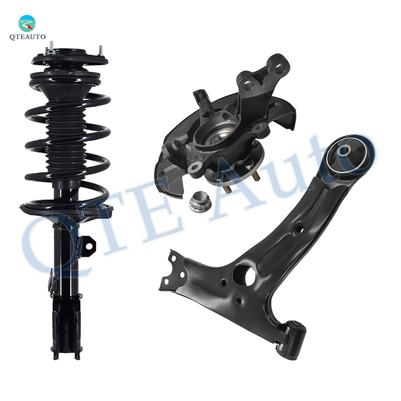 Set of 3 Front Left Lower Control Arm-Suspension Knuckle Assembly-Quick Complete Strut-Coil Spring Assembly For 2003-2008 Pontiac Vibe