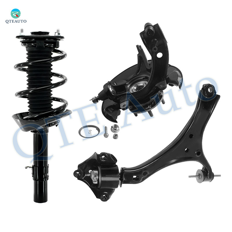 Set of 3 Front Left Lower Control Arm-Suspension Knuckle Assembly-Quick Complete Strut-Coil Spring Assembly For 2013-2017 Honda Accord