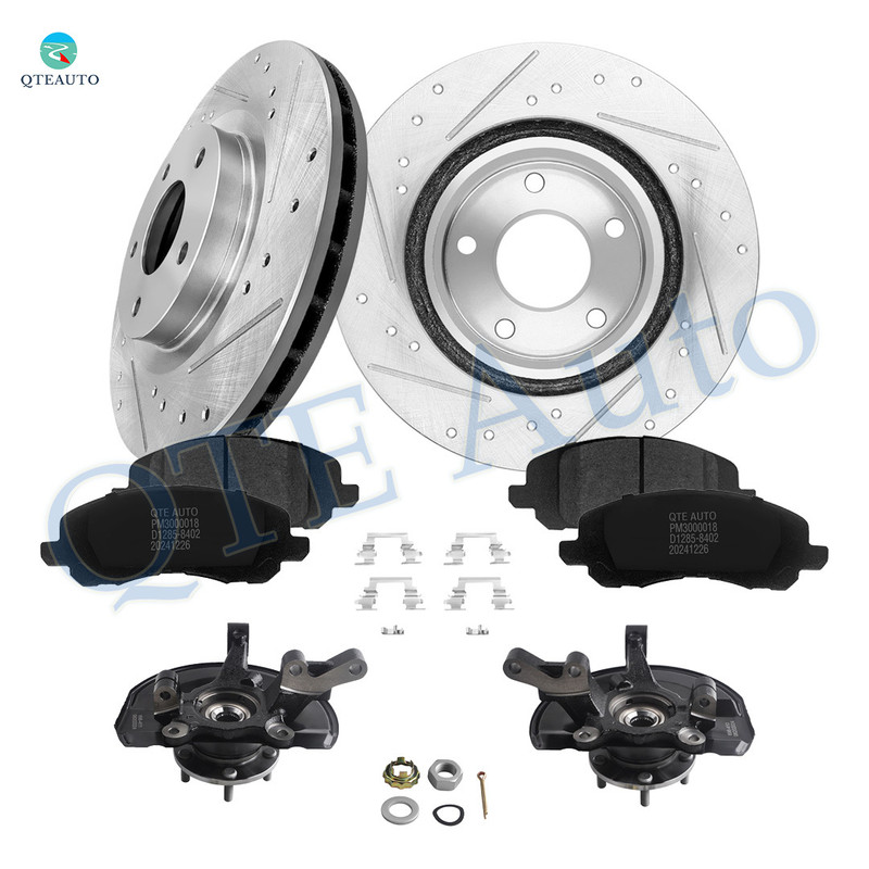 Set of 8 Front 294mm Drilled Slotted Brake Disc Rotors-Ceramic Brake Pad Kit-Suspension Knuckle Assembly For 2007-2013 Jeep Patriot