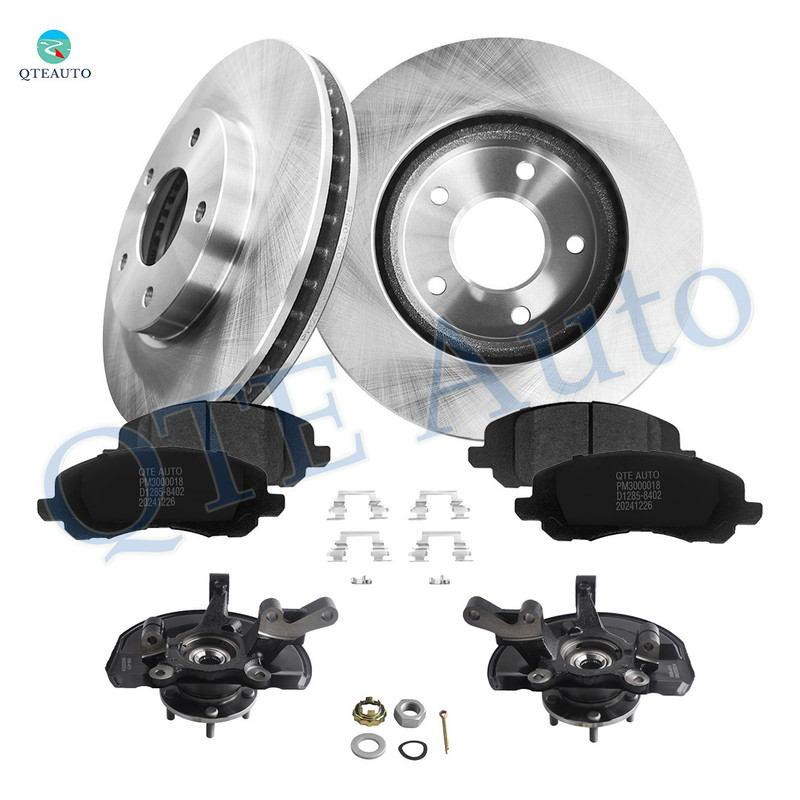 Set of 8 Front 276mm Brake Disc Rotors-Ceramic Brake Pad Kit-Suspension Knuckle Assembly For 2008-2012 Dodge Caliber
