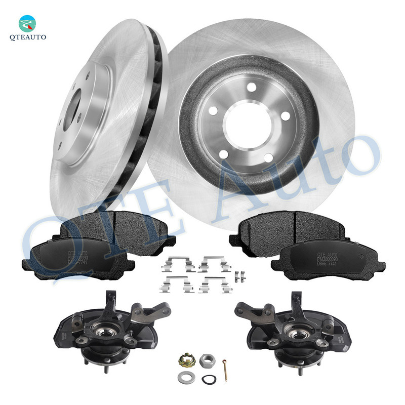 Set of 8 Front 294mm Brake Disc Rotors-Ceramic Brake Pad Kit-Suspension Knuckle Assembly For 2007-2009 Dodge Caliber