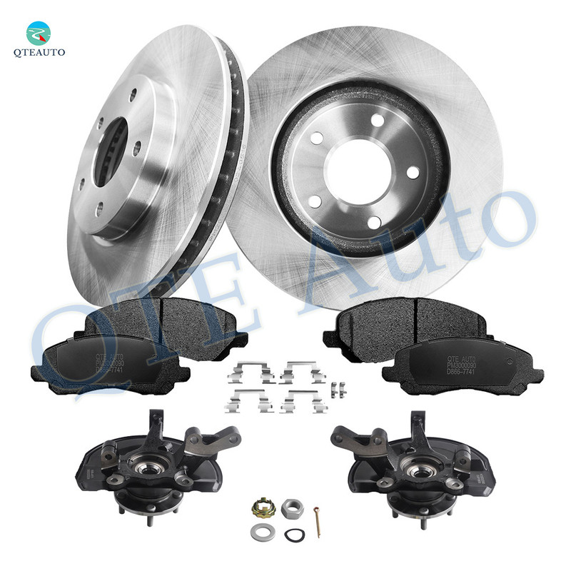 Set of 8 Front 276mm Brake Disc Rotors-Ceramic Brake Pad Kit-Suspension Knuckle Assembly For 2007 2008 Dodge Caliber