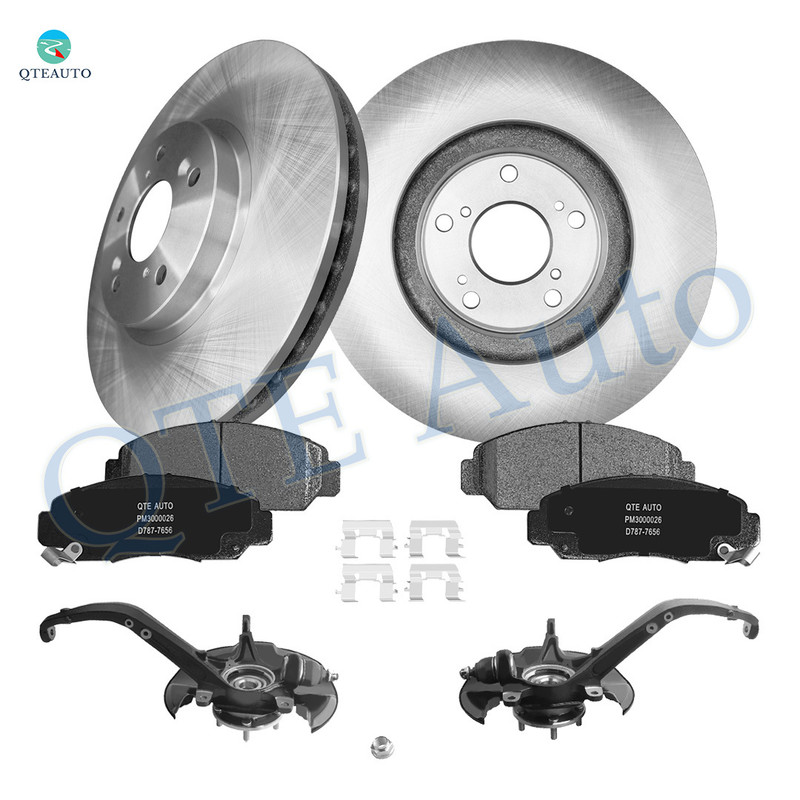 Set of 8 Front 300mm Brake Disc Rotors-Ceramic Brake Pad Kit-Suspension Knuckle Assembly For 2008-2012 Honda Accord
