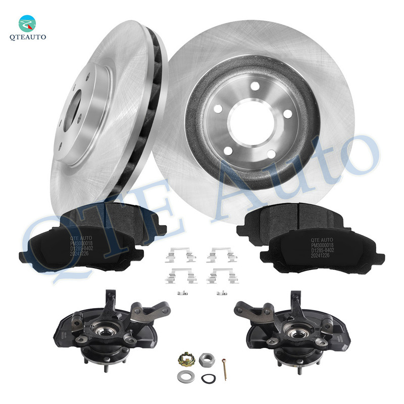 Set of 8 Front 294mm Brake Disc Rotors-Ceramic Brake Pad Kit-Suspension Knuckle Assembly For 2008-2012 Dodge Caliber
