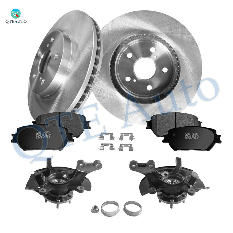 Set of 8 Front 296mm Brake Disc Rotors-Ceramic Brake Pad Kit-Suspension Knuckle Assembly For 2004 2005 Toyota Camry