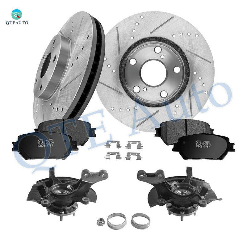 Set of 8 Front 275mm Drilled Slotted Brake Disc Rotors-Ceramic Brake Pad Kit-Suspension Knuckle Assembly For 2004-2006 Toyota Camry