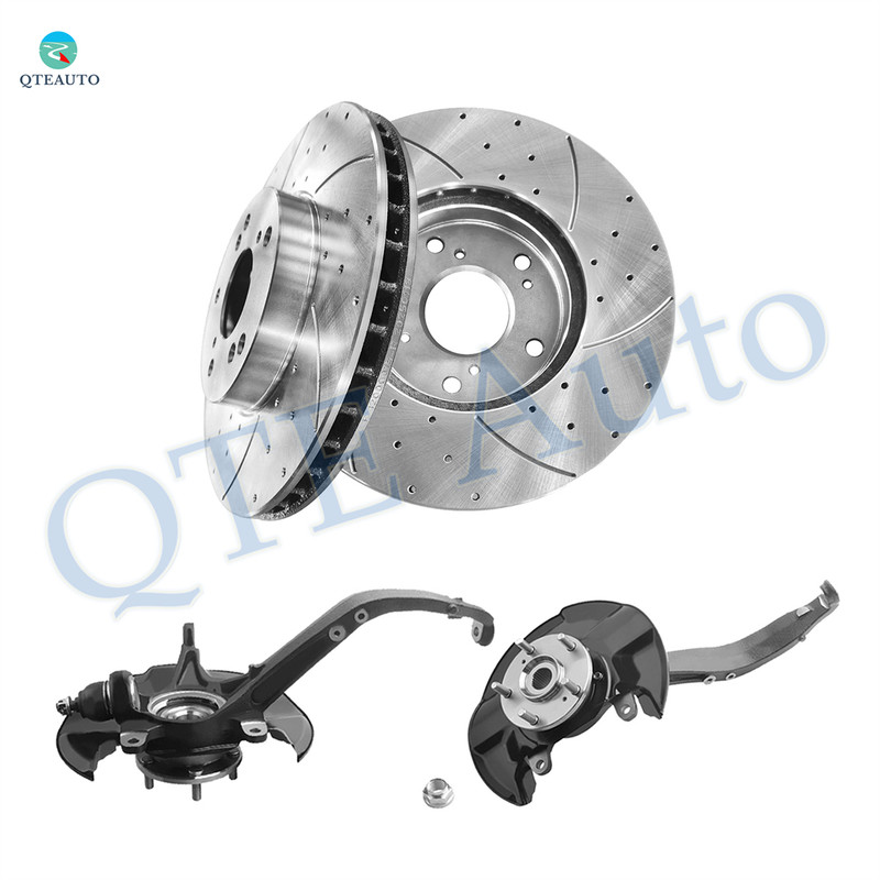 Set of 4 Front 282mm Drilled Slotted Brake Disc Rotors-Suspension Knuckle Assembly For 2008-2012 Honda Accord