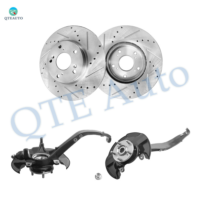 Set of 4 Front 282mm Suspension Knuckle Assembly-Drilled Slotted Brake Disc Rotors For 2008-2012 Honda Accord