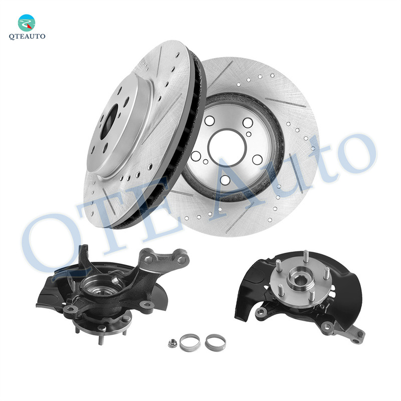 Set of 4 Front 296mm Drilled Slotted Brake Disc Rotors-Suspension Knuckle Assembly For 2004 2005 Toyota Camry